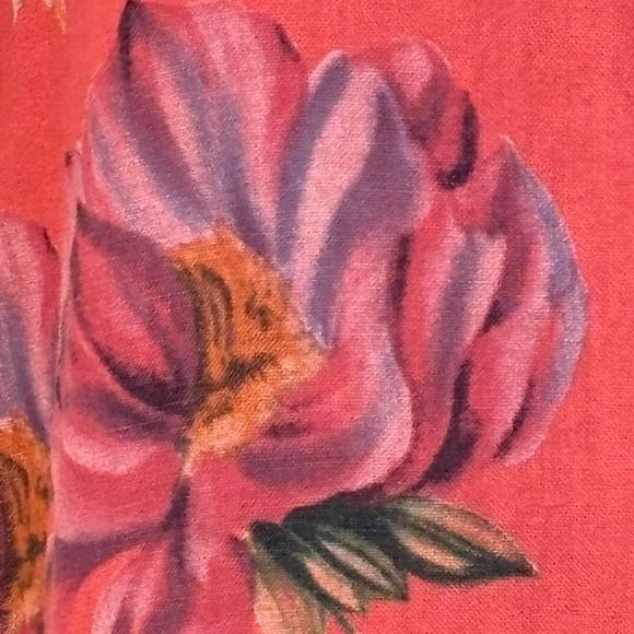 Bella Amore Linen Dress Women’s Medium Orange Red Purple Pockets Floral V-Neck - Picture 2 of 13